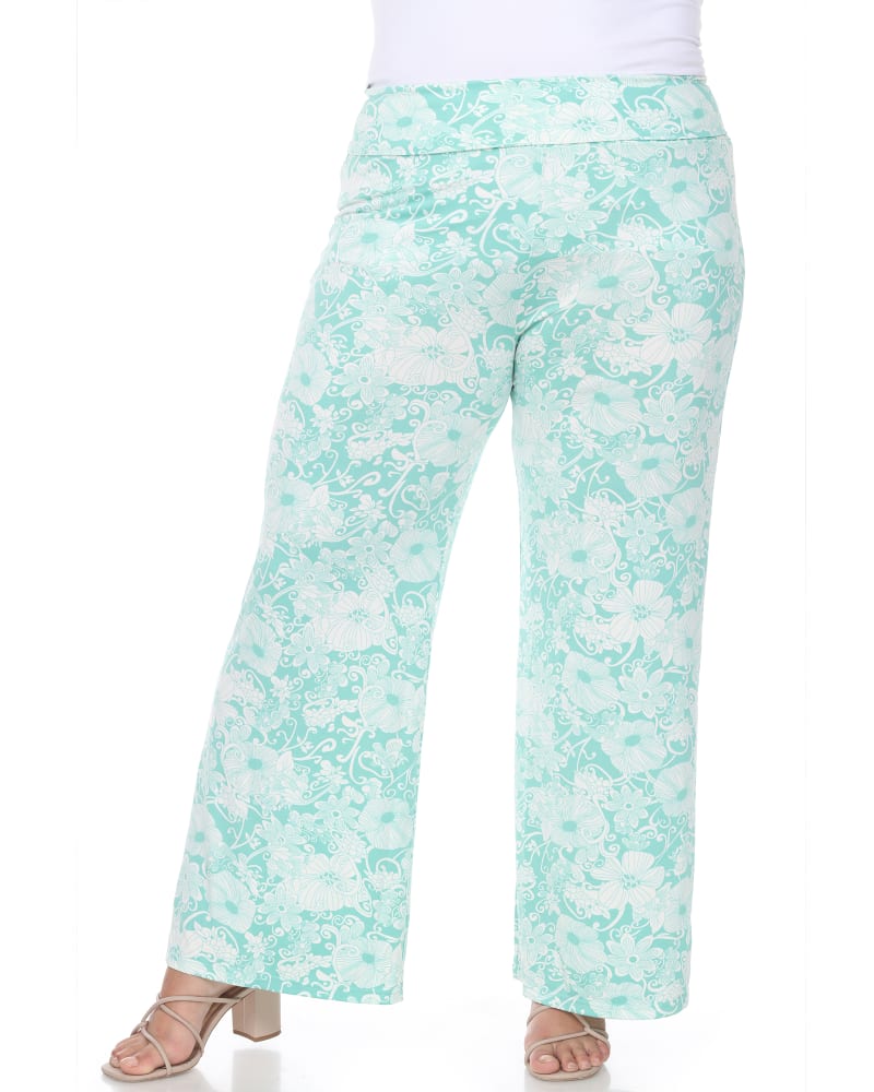 Front of a model wearing a size 3X Floral Paisley Palazzo Pants in Mint by White Mark. | dia_product_style_image_id:246649